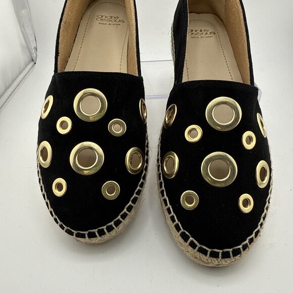 Andre Assous Women's size US/6.5 EU/37 Black Suede with Gold Grommets Espadrille - Picture 6 of 10